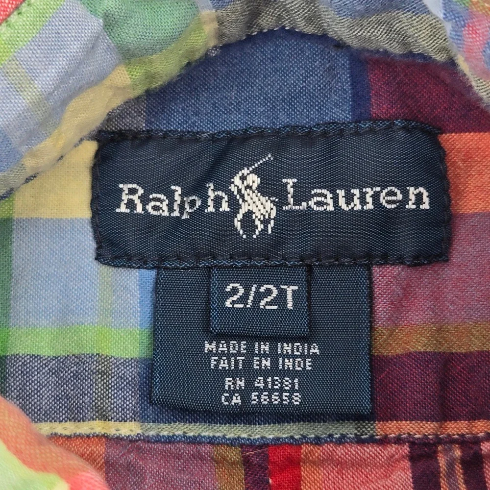 Polo‎ Ralph Lauren Toddler 2T Plaid Madras Button Down Shirt Spring Summer